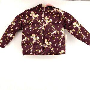 Joe Fresh Coat Girls 3T Maroon Floral Hood Hooded Full Zip Winter Warm Zip Parka